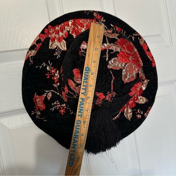 Unique Vintage Hat Black Red floral tassel - Picture 8 of 10